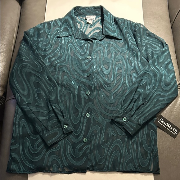BonWorth Tops - BonWorth Vintage Teal Swirl Pattern Button-Up Shirt NWT size M